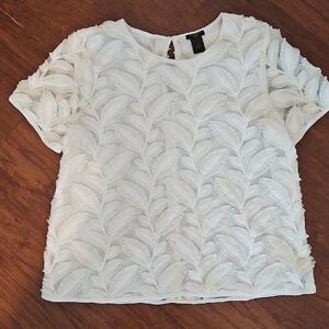 Ann Taylor Cream Leaf Pattern Blouse Size LP